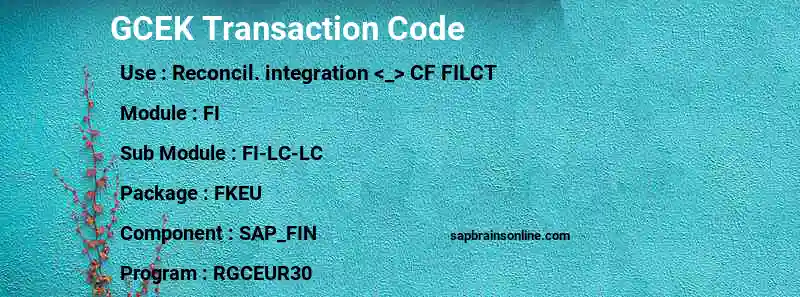 SAP GCEK transaction code