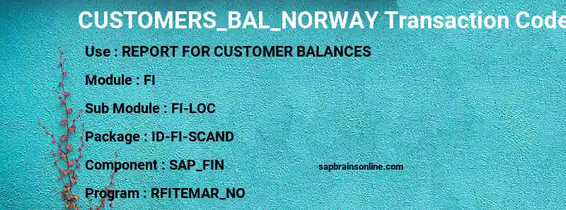 SAP CUSTOMERS_BAL_NORWAY transaction code
