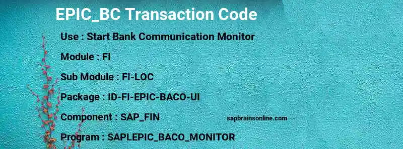 SAP EPIC_BC transaction code