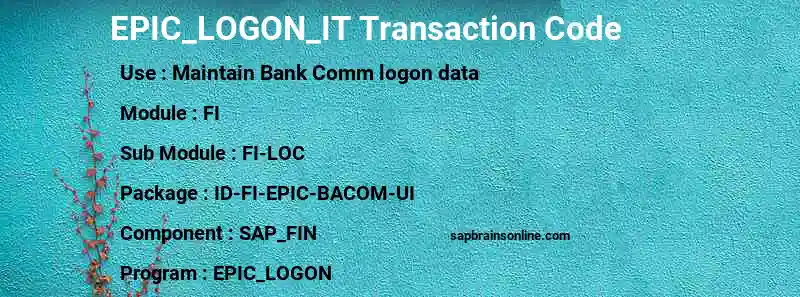 SAP EPIC_LOGON_IT transaction code