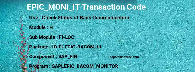 SAP EPIC_MONI_IT transaction code