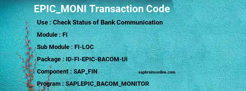 SAP EPIC_MONI transaction code