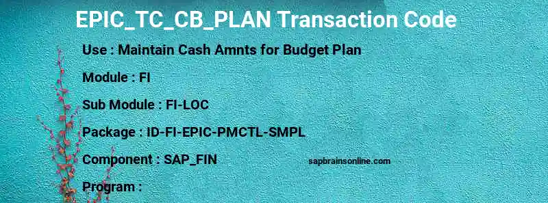 SAP EPIC_TC_CB_PLAN transaction code