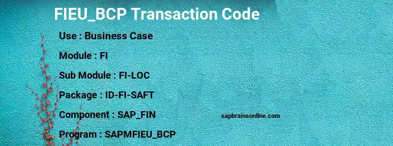 SAP FIEU_BCP transaction code