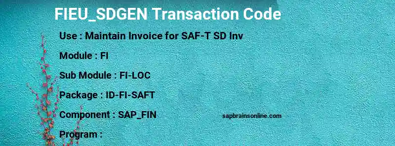SAP FIEU_SDGEN transaction code