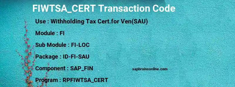 SAP FIWTSA_CERT transaction code