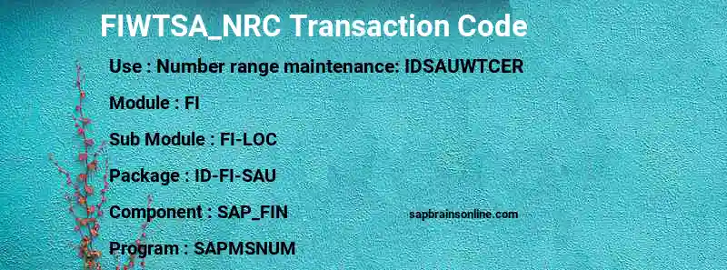 SAP FIWTSA_NRC transaction code