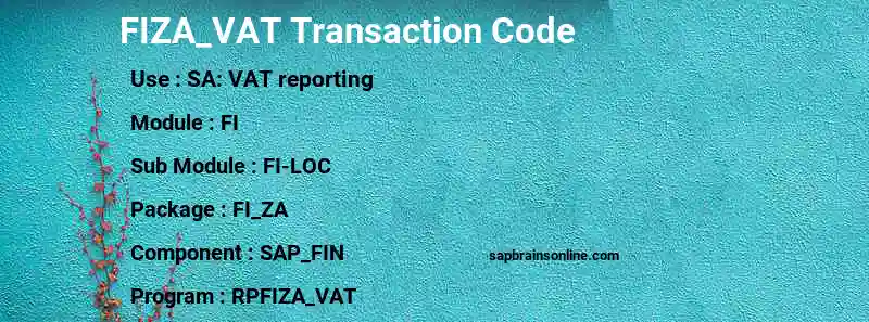 SAP FIZA_VAT transaction code