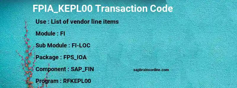 SAP FPIA_KEPL00 transaction code