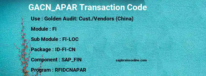 SAP GACN_APAR transaction code