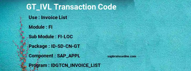SAP GT_IVL transaction code
