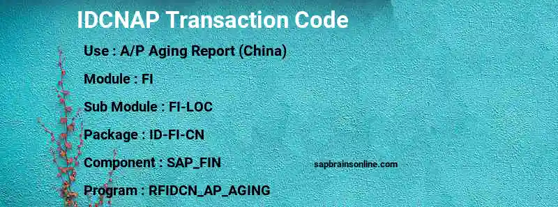 SAP IDCNAP transaction code