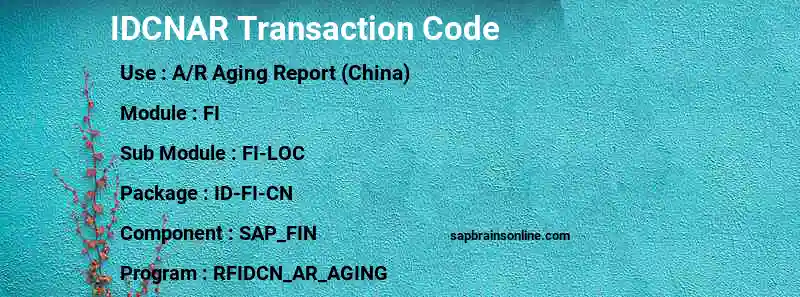 SAP IDCNAR transaction code