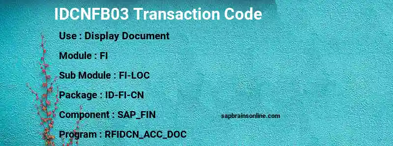 SAP IDCNFB03 transaction code