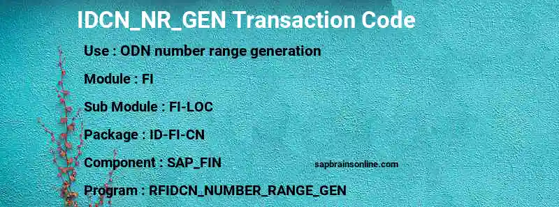 SAP IDCN_NR_GEN transaction code
