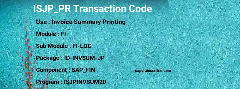 SAP ISJP_PR transaction code