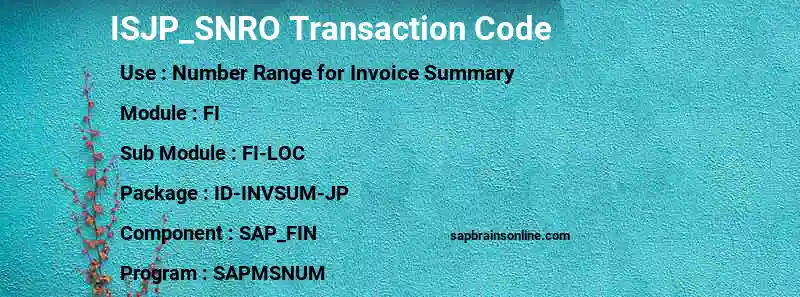 SAP ISJP_SNRO transaction code