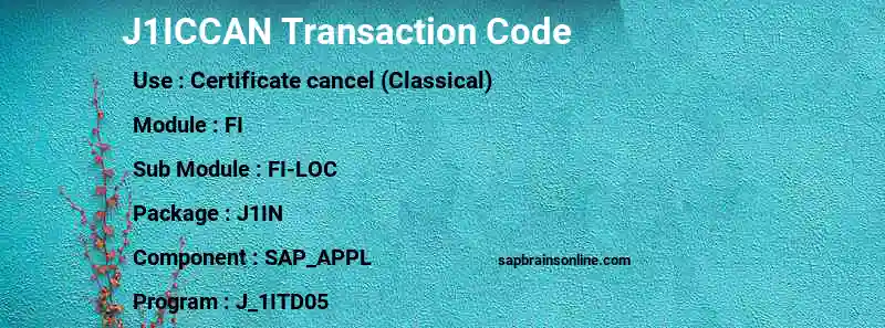 SAP J1ICCAN transaction code