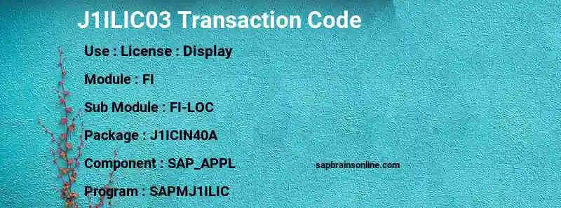 SAP J1ILIC03 transaction code