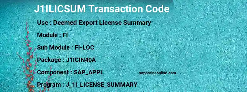 SAP J1ILICSUM transaction code