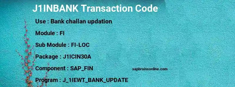 SAP J1INBANK transaction code