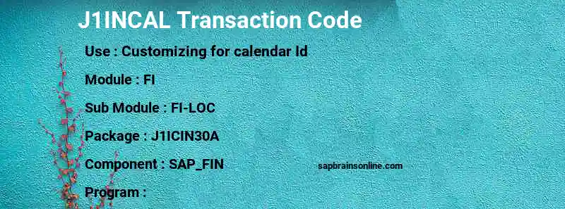 SAP J1INCAL transaction code