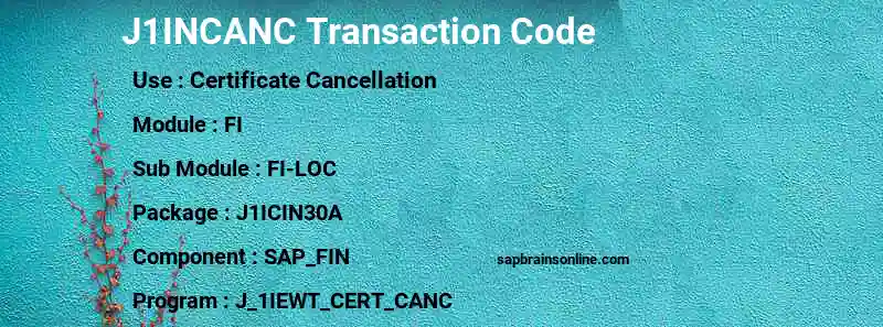 SAP J1INCANC transaction code