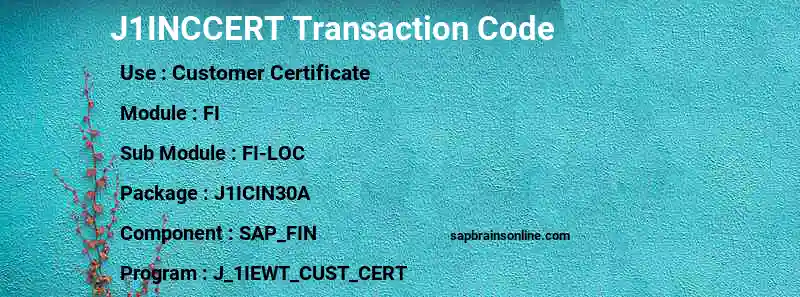 SAP J1INCCERT transaction code