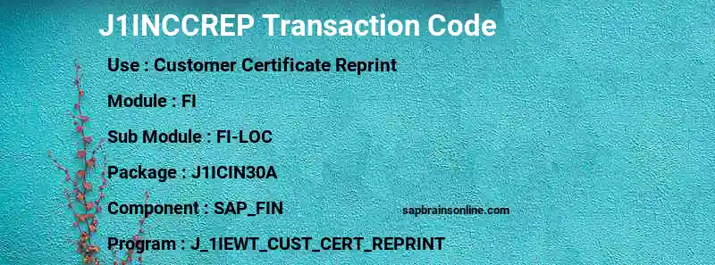 SAP J1INCCREP transaction code