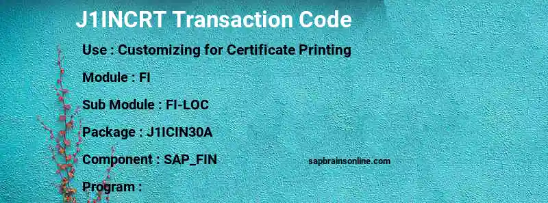 SAP J1INCRT transaction code