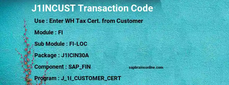 SAP J1INCUST transaction code