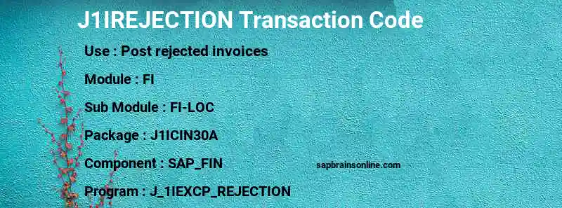 SAP J1IREJECTION transaction code
