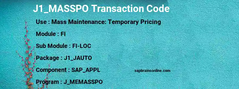 SAP J1_MASSPO transaction code
