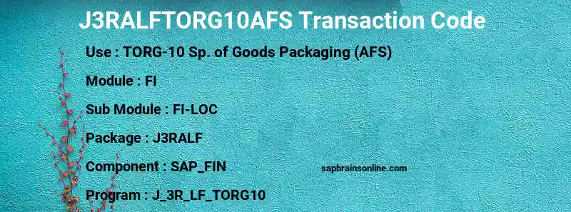 SAP J3RALFTORG10AFS transaction code