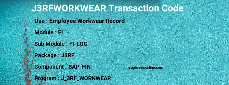 SAP J3RFWORKWEAR transaction code