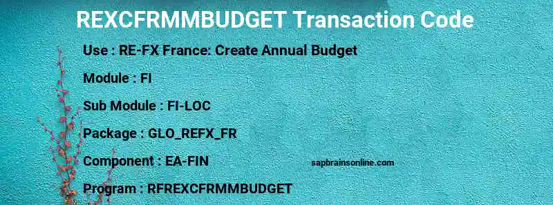 SAP REXCFRMMBUDGET transaction code