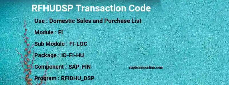 SAP RFHUDSP transaction code