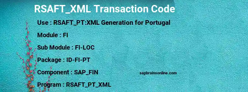 SAP RSAFT_XML transaction code