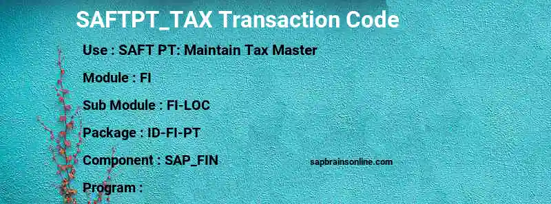 SAP SAFTPT_TAX transaction code