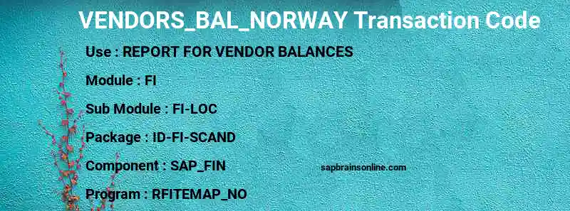SAP VENDORS_BAL_NORWAY transaction code
