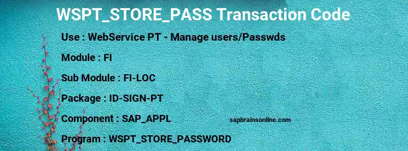 SAP WSPT_STORE_PASS transaction code