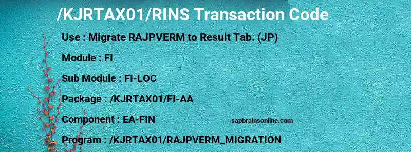 SAP /KJRTAX01/RINS transaction code