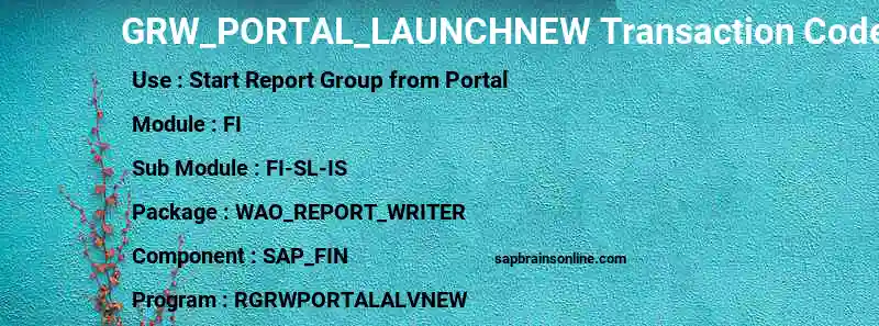 SAP GRW_PORTAL_LAUNCHNEW transaction code