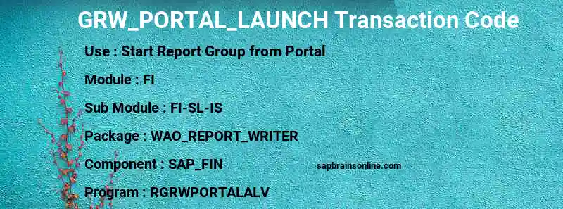 SAP GRW_PORTAL_LAUNCH transaction code