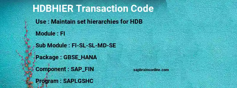 SAP HDBHIER transaction code