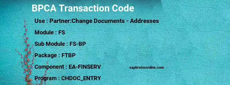 SAP BPCA transaction code
