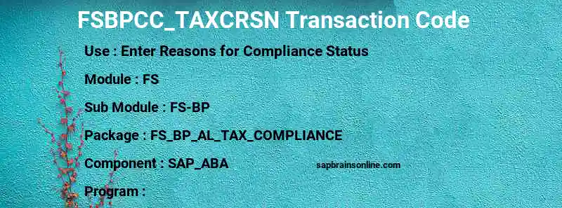 SAP FSBPCC_TAXCRSN transaction code