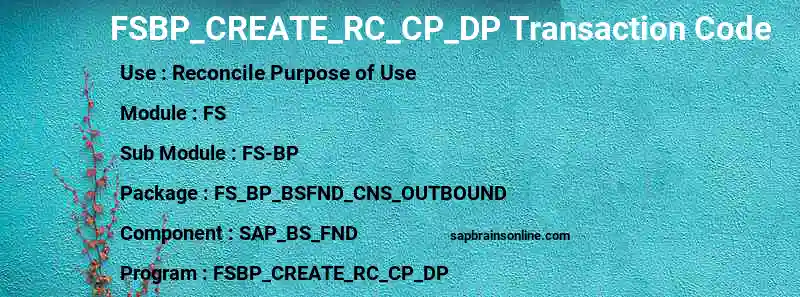 SAP FSBP_CREATE_RC_CP_DP transaction code