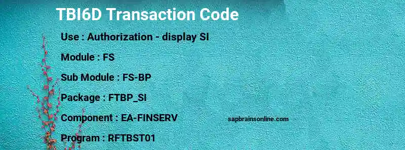 SAP TBI6D transaction code