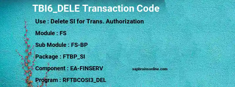 SAP TBI6_DELE transaction code